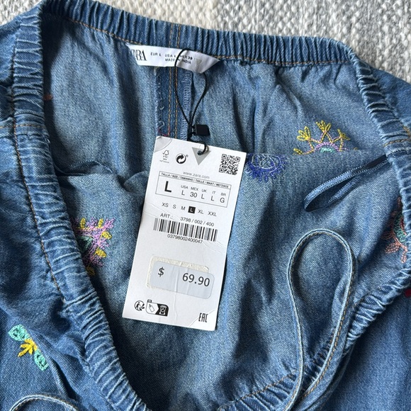 Zara Denim Chambray Embroidered Halter Dress NEW NWT - Picture 10 of 10